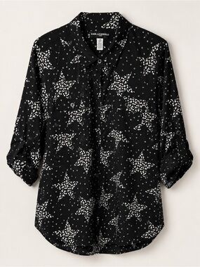 Karl Lagerfeld Black Button-Down Shirt with White Star Pattern